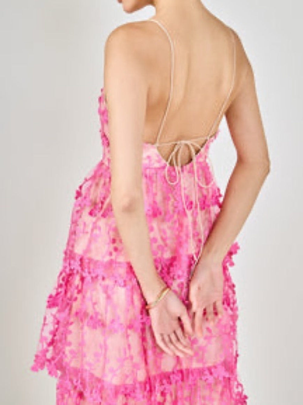 Endless Rose Pink Floral Tiered Lace Midi Dress with Spaghetti Straps - Picture 3 of 7